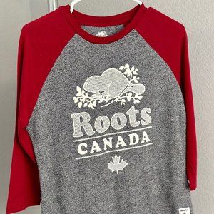 Roots Red Grey Baseball Top